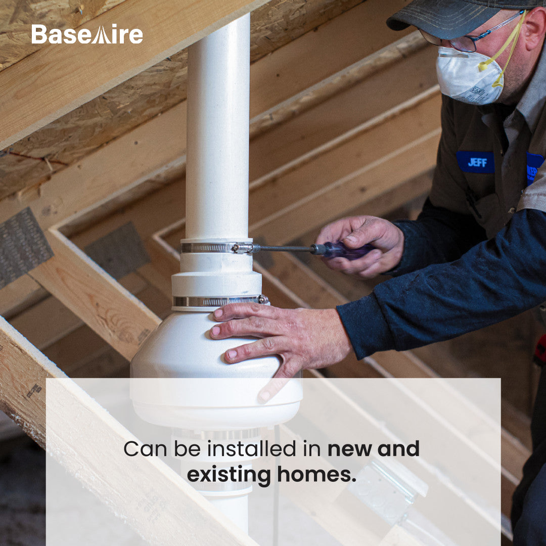 BaseAire RadonEx 15F Quiet Energy Efficient Radon Ventilating Exhaust Fan for Crawlspace or Slab Application