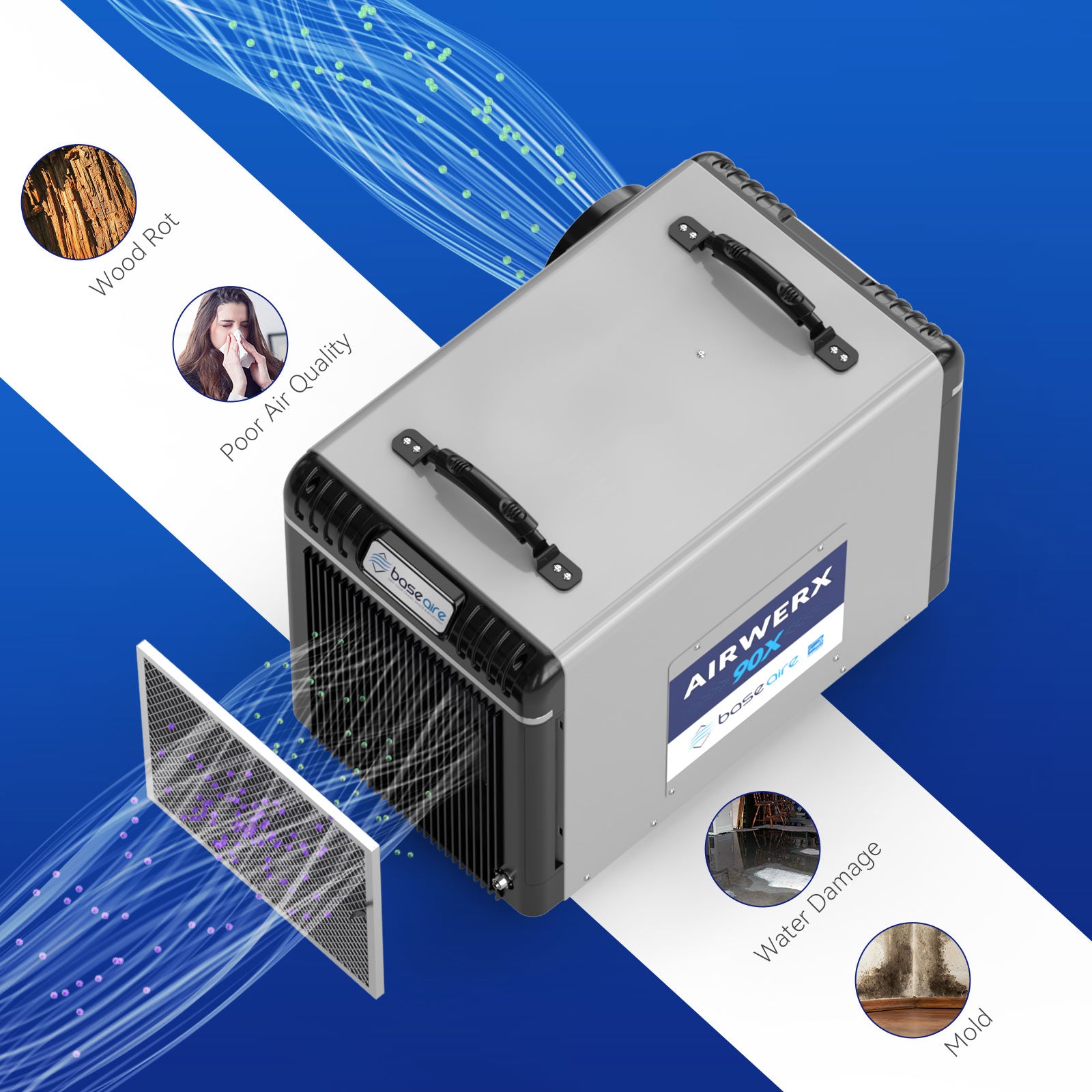 BaseAire MERV-1 Filter Set For AirWerx 90, AirWerx 90X, 3 Pack