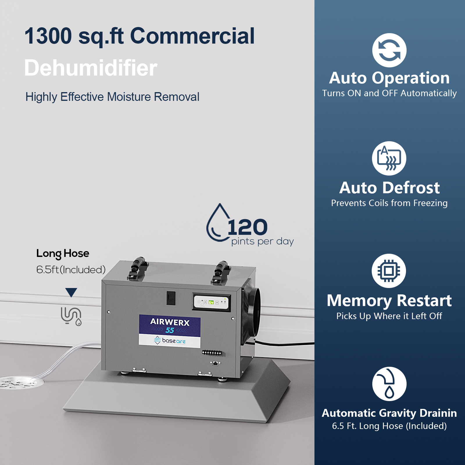 BaseAire 55 Pint Dehumidifier