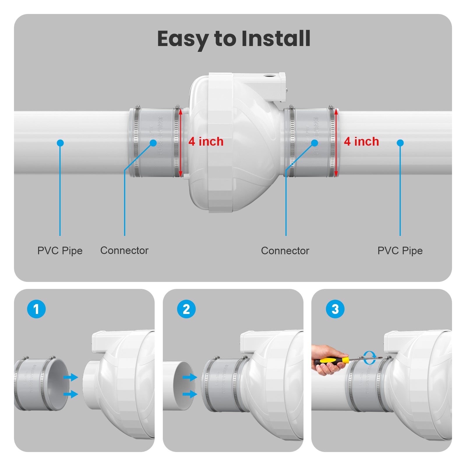 BaseAire 4 to 4 Inch 2 Packs Radon Exhaust Fan Adapter for RadonEx 15F Radon Fan
