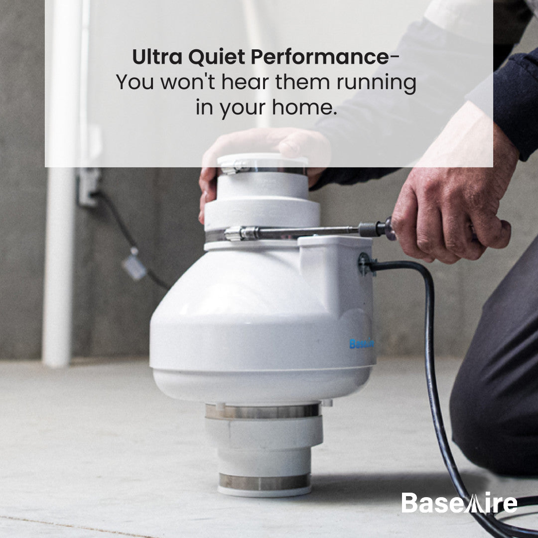 BaseAire RadonEx 15F Quiet Energy Efficient Radon Ventilating Exhaust Fan for Crawlspace or Slab Application