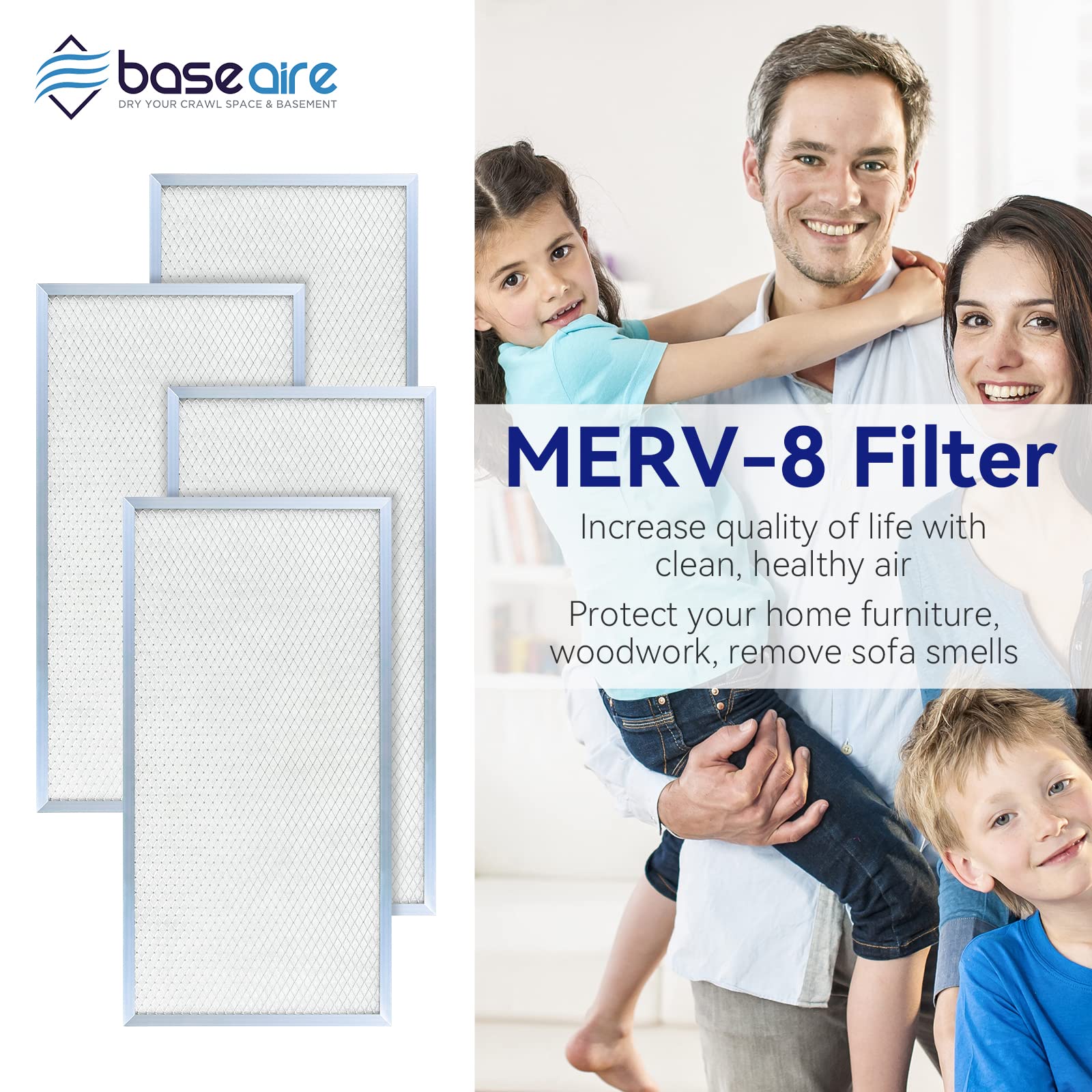 BaseAire MERV-8 Filter Set for AirWerx 55X/AirWerx 65X, 4 Pack
