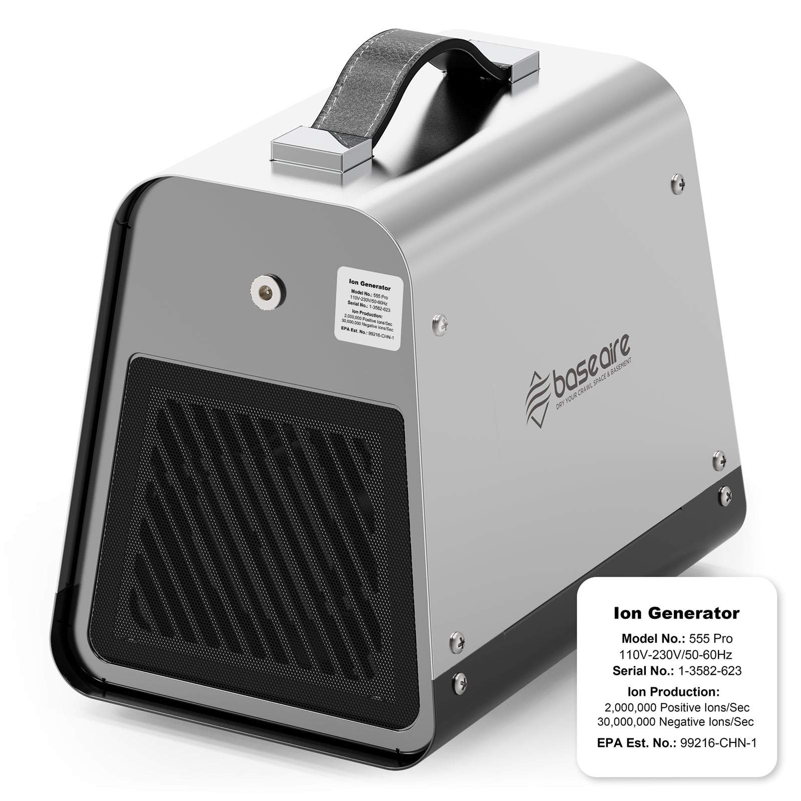 BaseAire 555 Pro Ion Machine with Highest Output - up to 30 Million Negative Ions/Sec, 2 Million Positive Ions/Sec - Ion Generator from [store] by Baseaire - Air purification, Ion Generator, pest control