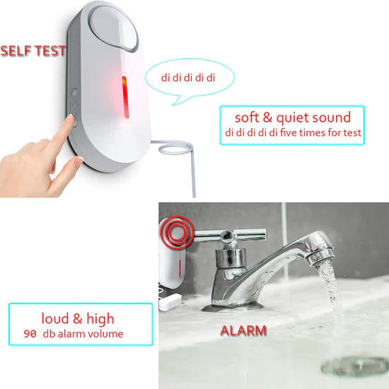 BaseAire Water Alarm Detector Sink Overflow Sensor for Home Floor 90 db with Indicator Light Water Cable for Hearing Impaired