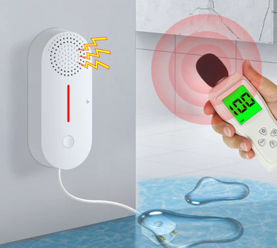 BaseAire Water Alarm Detector Sink Overflow Sensor for Home Floor 90 db with Indicator Light Water Cable for Hearing Impaired