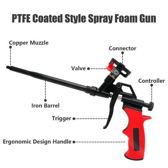 BaseAire PU Spray Foam Gun Sealant Application Gun, Spray Insulation Expanding Foam Gun Applicator Covered with PTFE, Heavy Duty Dispensing Caulking Gun for Filling Sealing Windows Gap