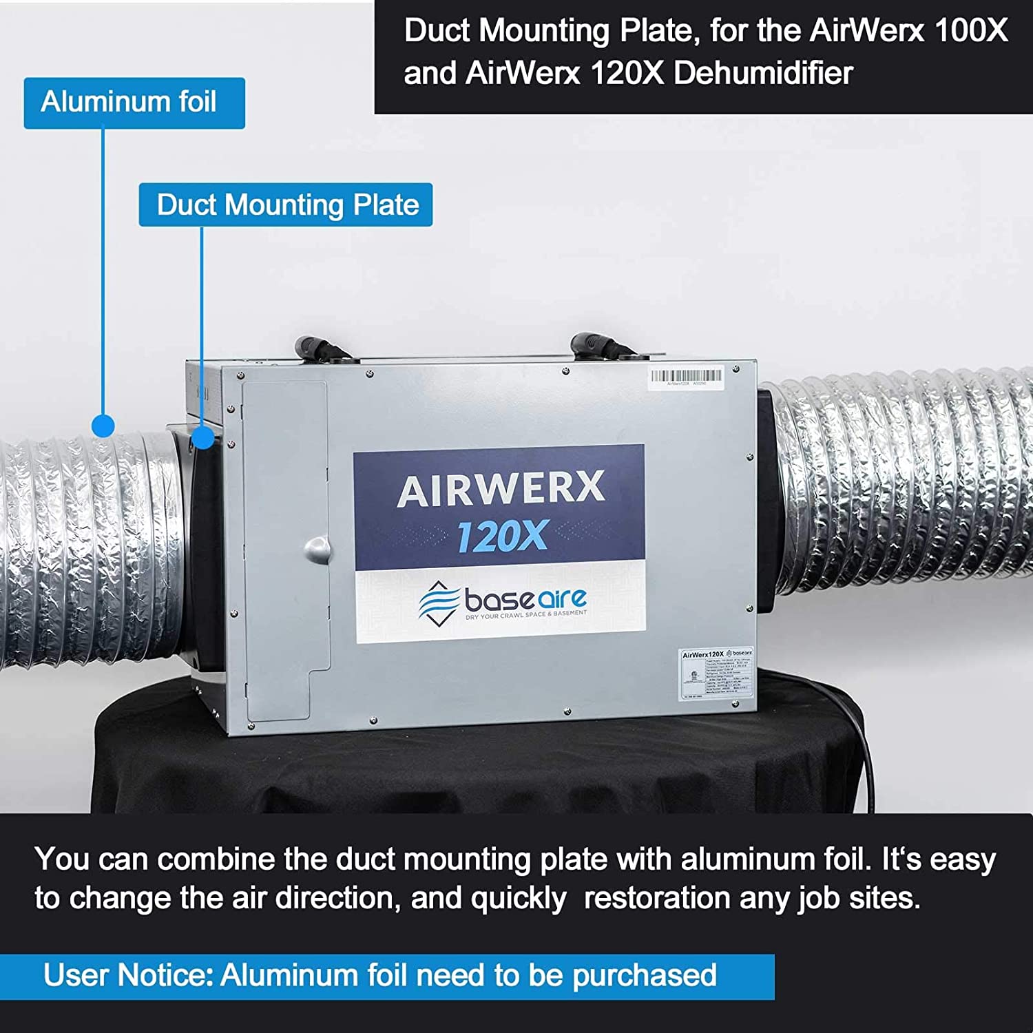 BaseAire Duct Mounting Plate for AirWerx 100X, AirWerx 120X