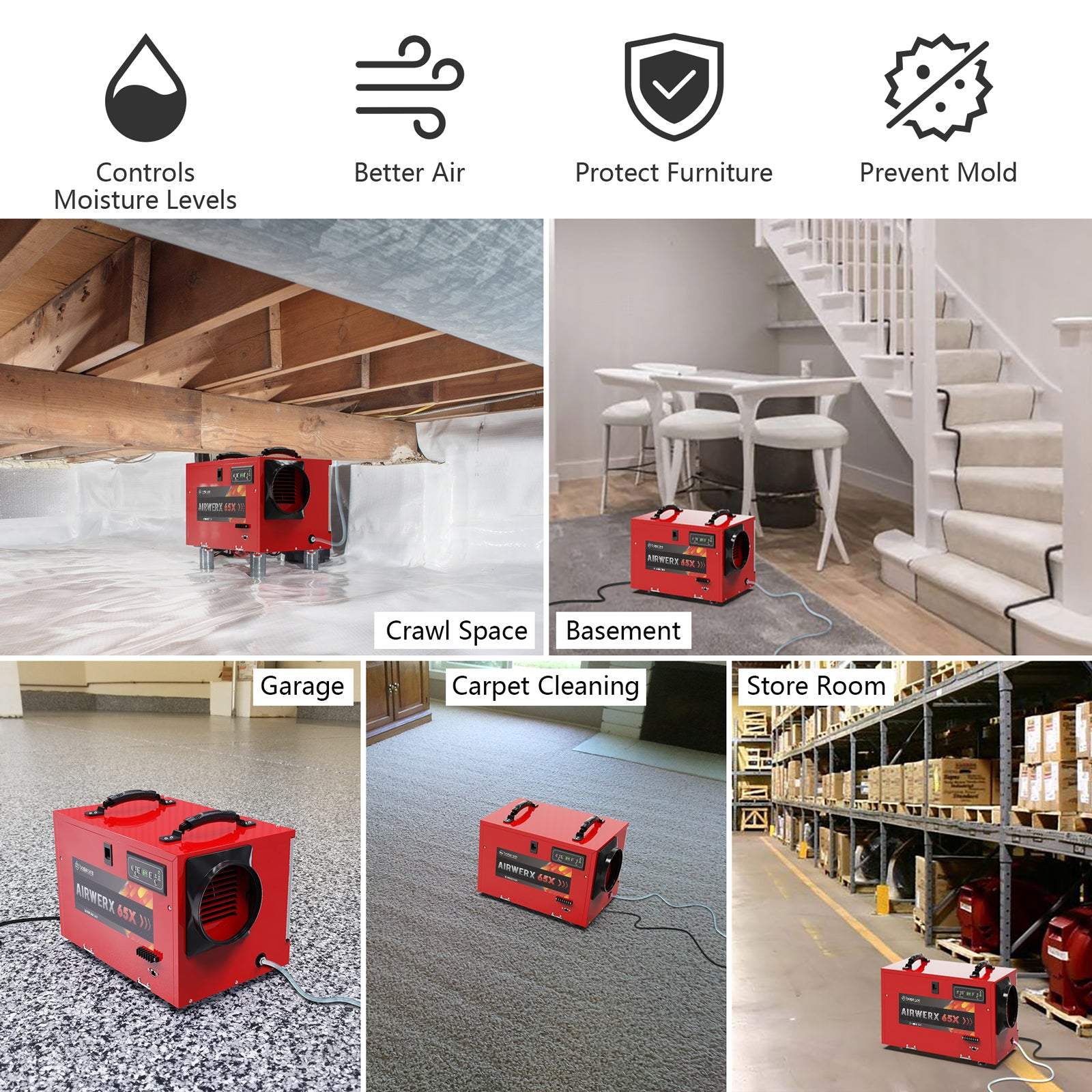 BaseAire 120 PPD Crawl Space Dehumidifier, Crawlspace Dehumidifiers Commercial Dehu for Home and Basements - Crawl Space dehumidifier from [store] by Baseaire - 