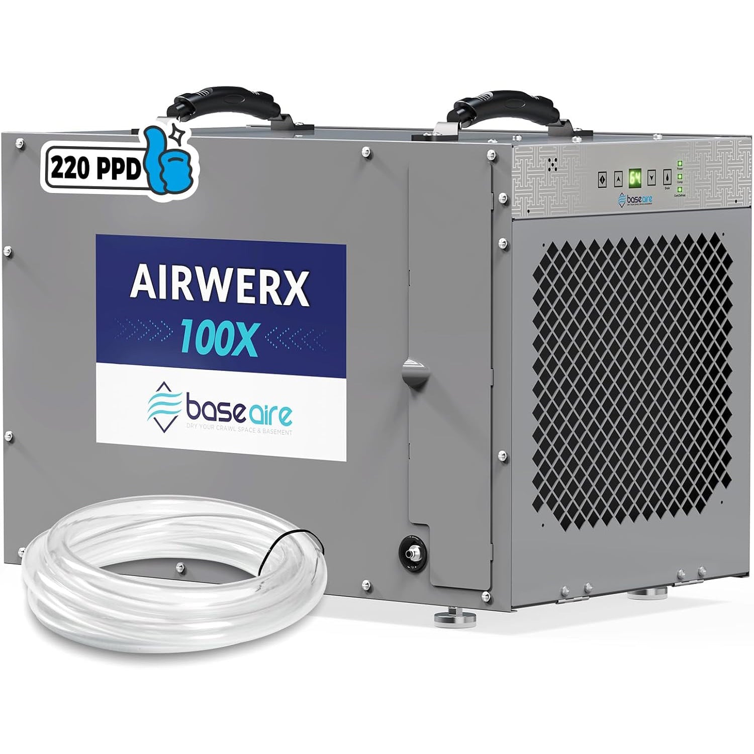 BaseAire® AirWerx 100X Crawlspace Dehumidifier, 220 Pints Dehumidifiers with Pump and Drain Hose
