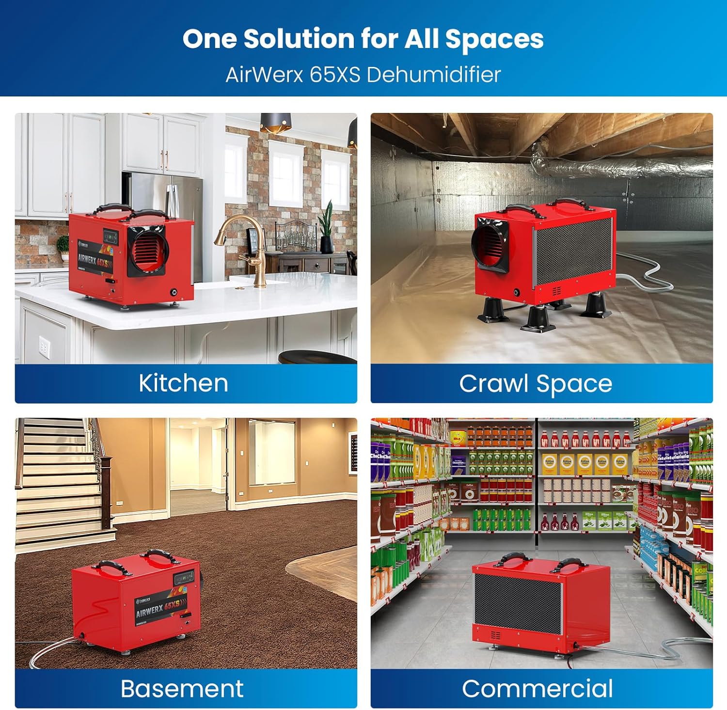 BaseAire® AirWerx 65XS Crawl Space Dehumidifier, 120 Pints Dehumidifier with Pump