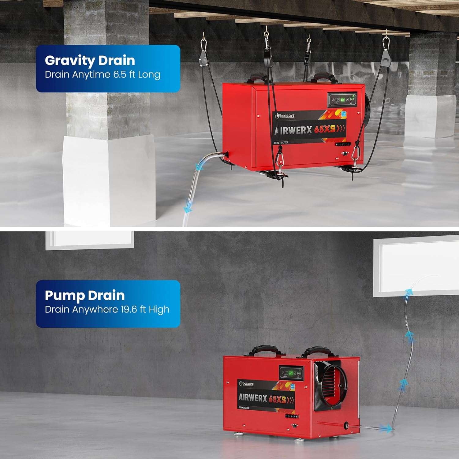 BaseAire® AirWerx 65XS Crawl Space Dehumidifier, 120 Pints Dehumidifier with Pump