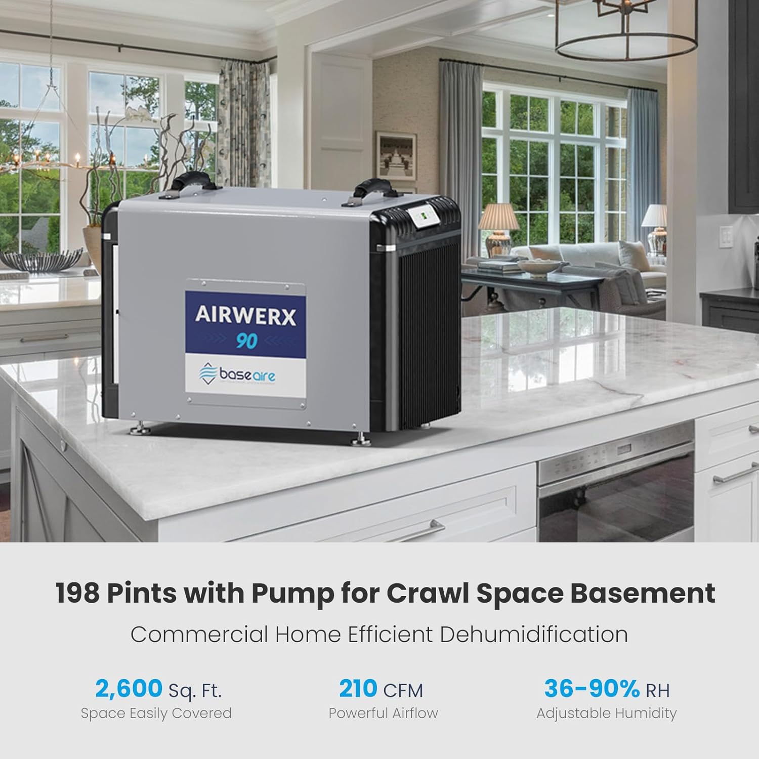 BaseAire® AirWerx 90 Crawl Space Dehumidifier, 198 Pints Commercial Dehumidifier with Energy Star