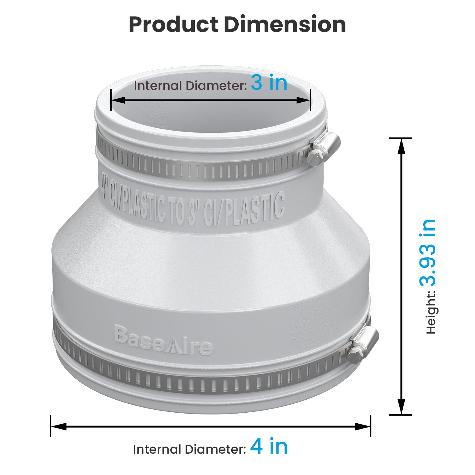 BaseAire 4 to 3 Inch Radon Exhaust Fan Adapter for RadonEx 15F Radon Fan