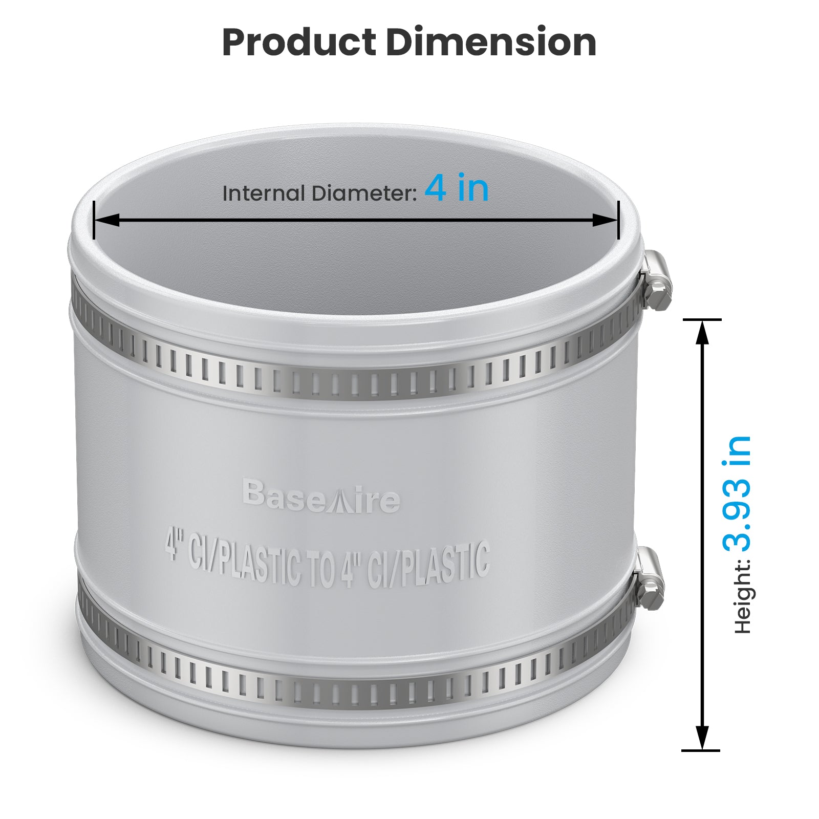 BaseAire 4 to 4 Inch 2 Packs Radon Exhaust Fan Adapter for RadonEx 15F Radon Fan