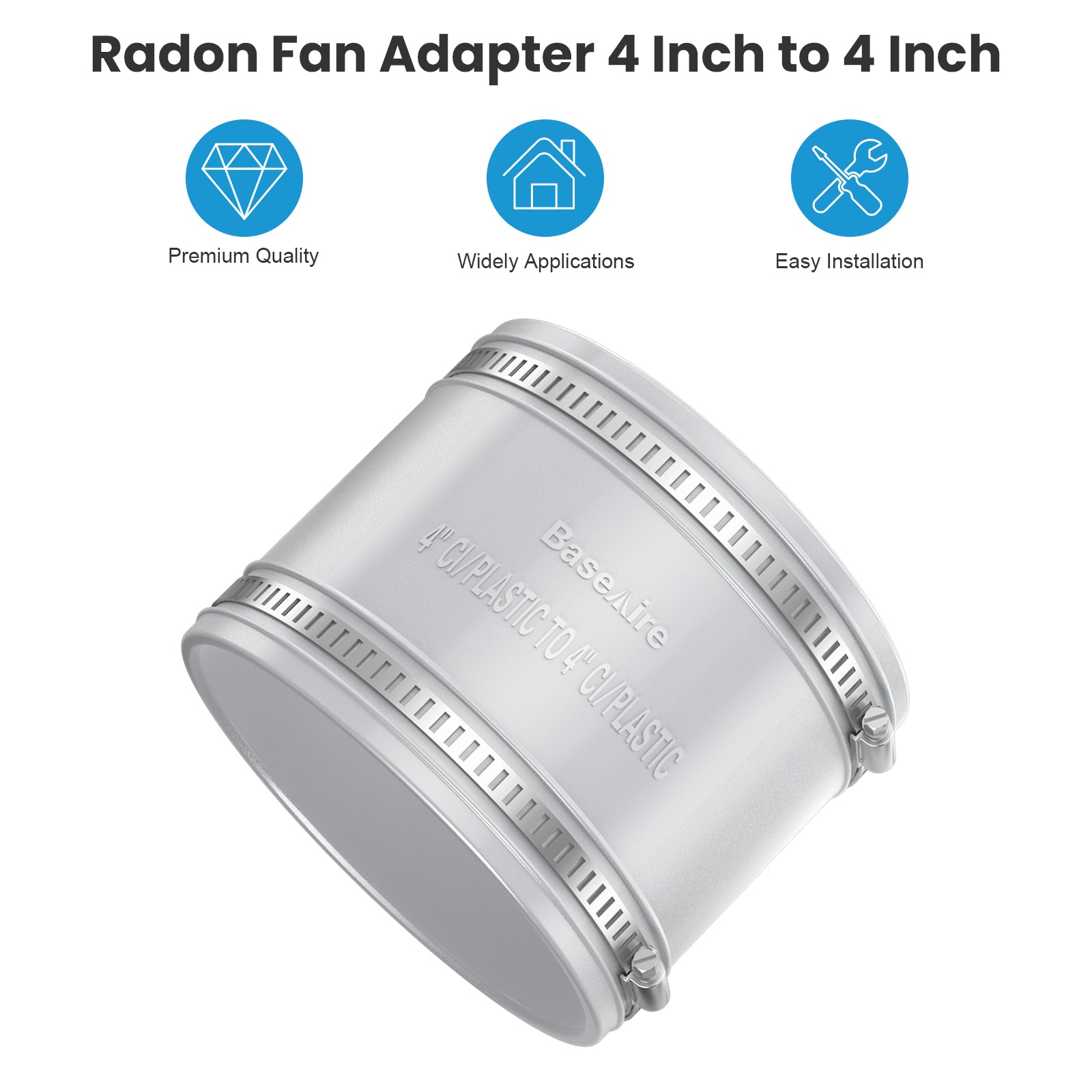 BaseAire 4 to 4 Inch 2 Packs Radon Exhaust Fan Adapter for RadonEx 15F Radon Fan