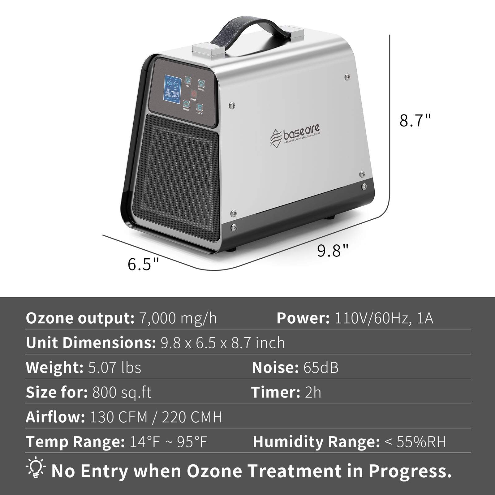 BaseAire 888 Pro 7,000 mg/h Ozone Generator, Digital O3 Machine Home Ozone Machine Deodorizer - Ozone Generator from [store] by Baseaire - Disinfection, Ozone Generator