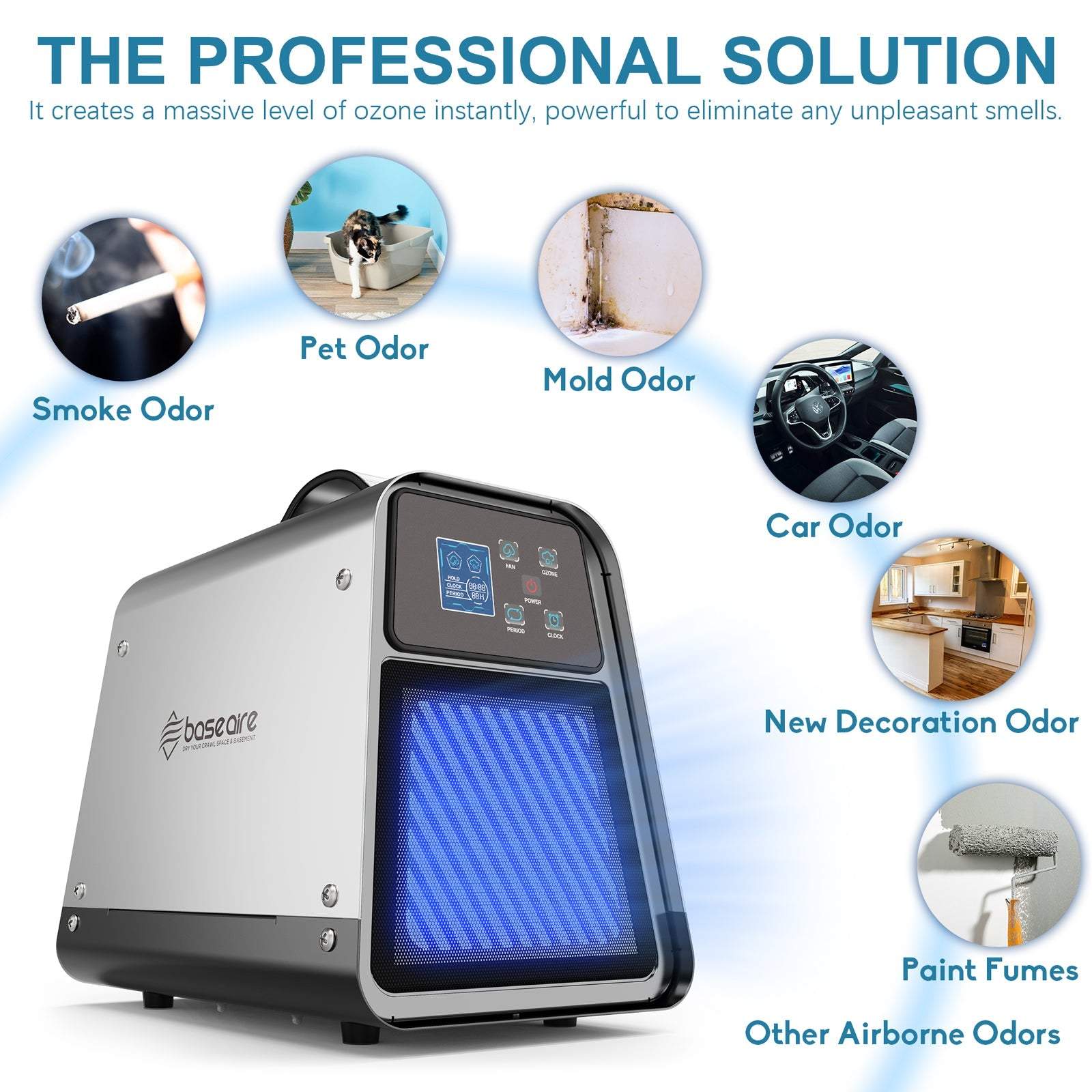 BaseAire 888 Pro 7,000 mg/h Ozone Generator, Digital O3 Machine Home Ozone Machine Deodorizer - Ozone Generator from [store] by Baseaire - Disinfection, Ozone Generator